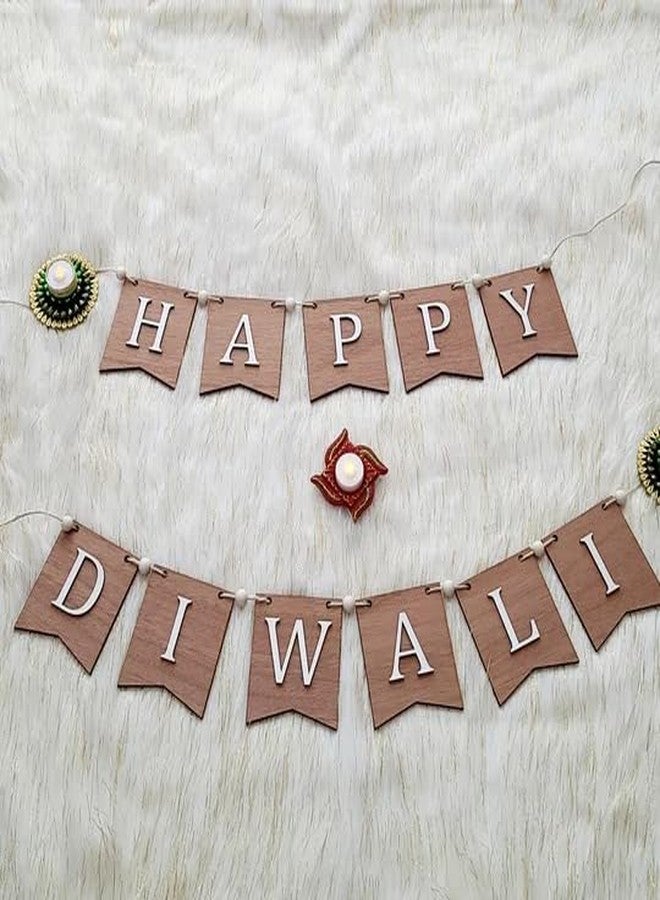 Curious Button Wooden Happy Diwali Banner | Reusable MDF Festive Decoration for Home, Office & Parties | Elegant Hanging Garland for Diwali Festival, Pooja, Backdrop & Wall Décor - Image 1